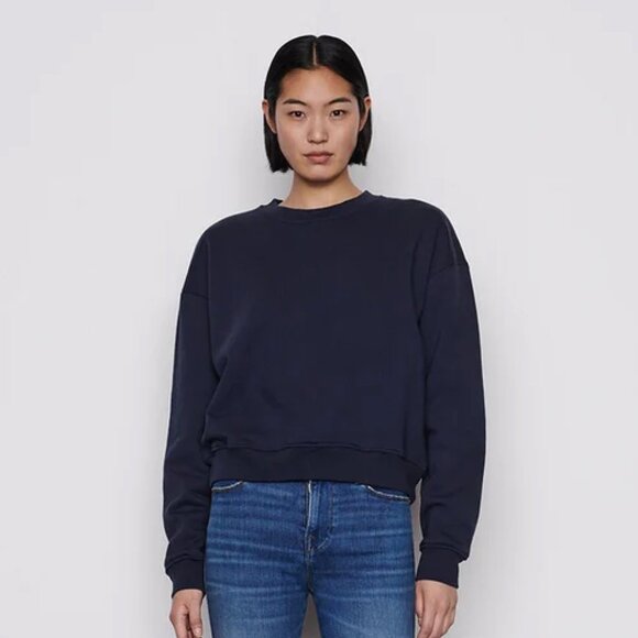 Frame | EUC Cotton-Blend Crewneck Sweatshirt Navy Size Large - Picture 1 of 9
